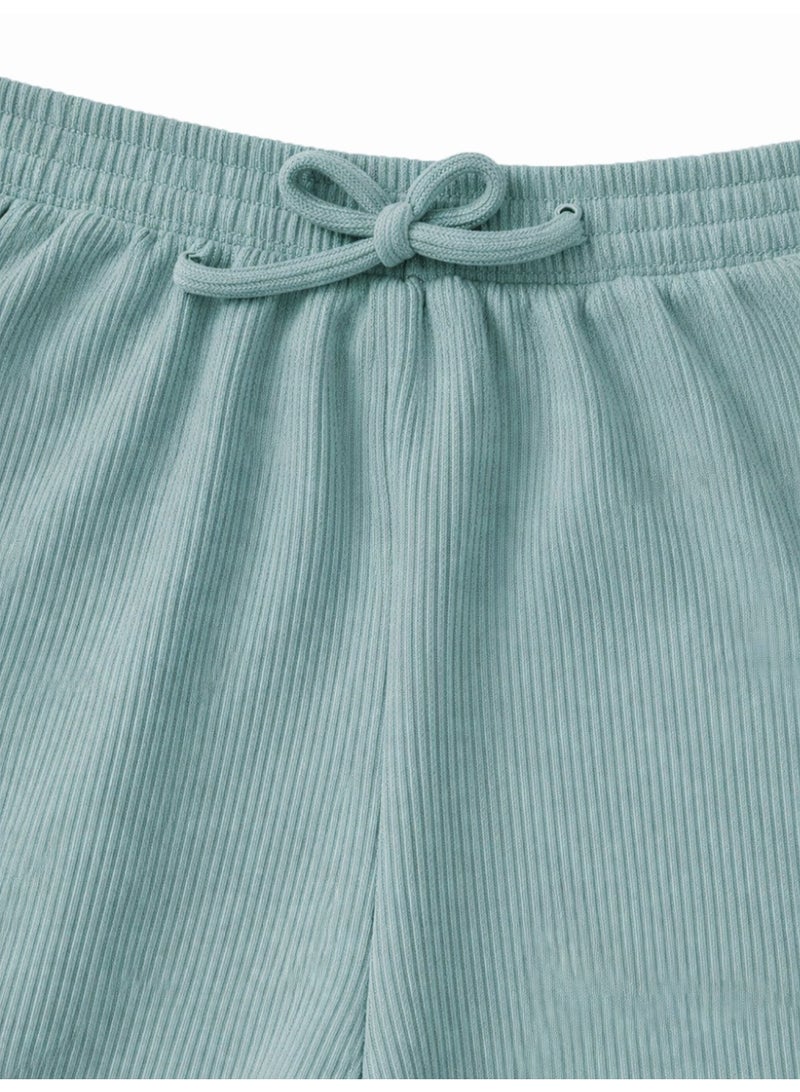 نايلتون طقم ملابس بناتي مكون من توب قصير مضلع وشورت عالي الخصر.  طقم ملابس كاجوال للأطفال - توب قصير وشورت برباط - Image 4